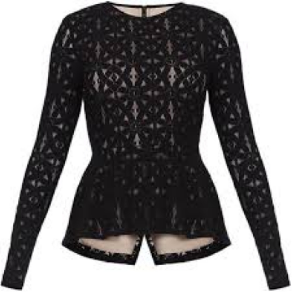 BCBGMAXA Estelle Black Lace Peplum Top NWT